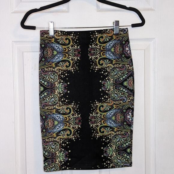 Rue21 Black Paisley Boho Floral Print Pencil Skirt S - Picture 2 of 10